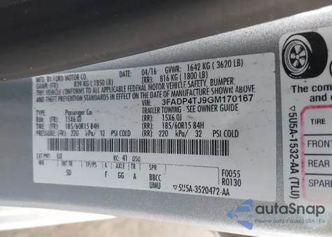 2016 Ford Fiesta S из США, поврежденный, VIN 3FADP4TJ9GM170167